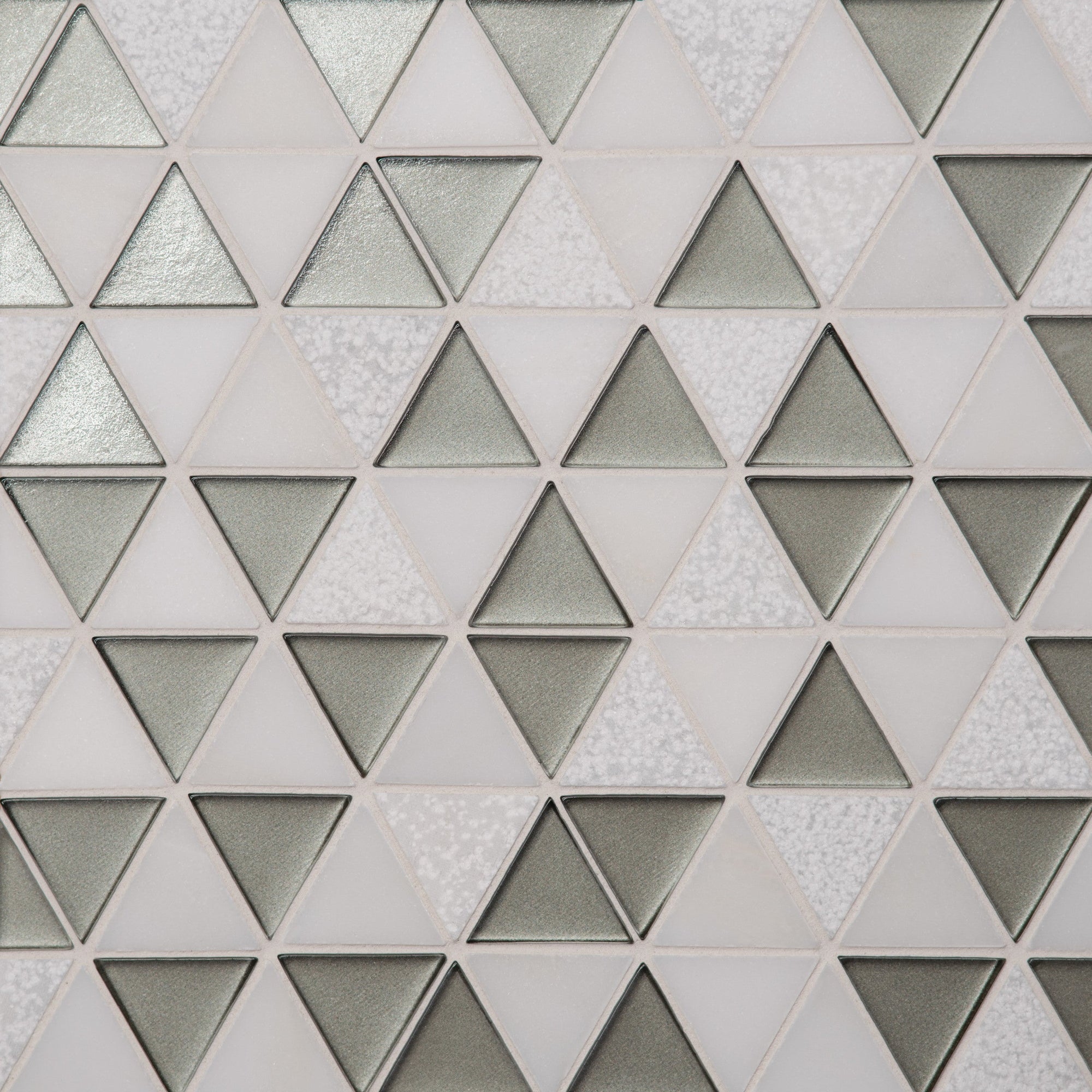 Bedrosians - Kaikos - 9" x 10" Glass and Stone Triangle Mosaic - Gray and Oriental White