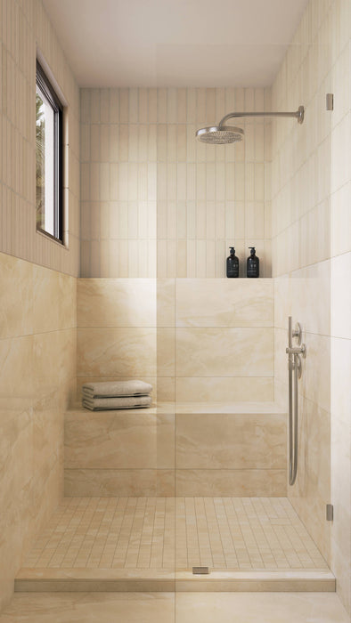 Bedrosians - Gemma 12" x 24" Honed Porcelain Field Tile - Beige Onyx InstallledBedrosians - Gemma 12" x 24" Polished Porcelain Field Tile - Beige Onyx Installed