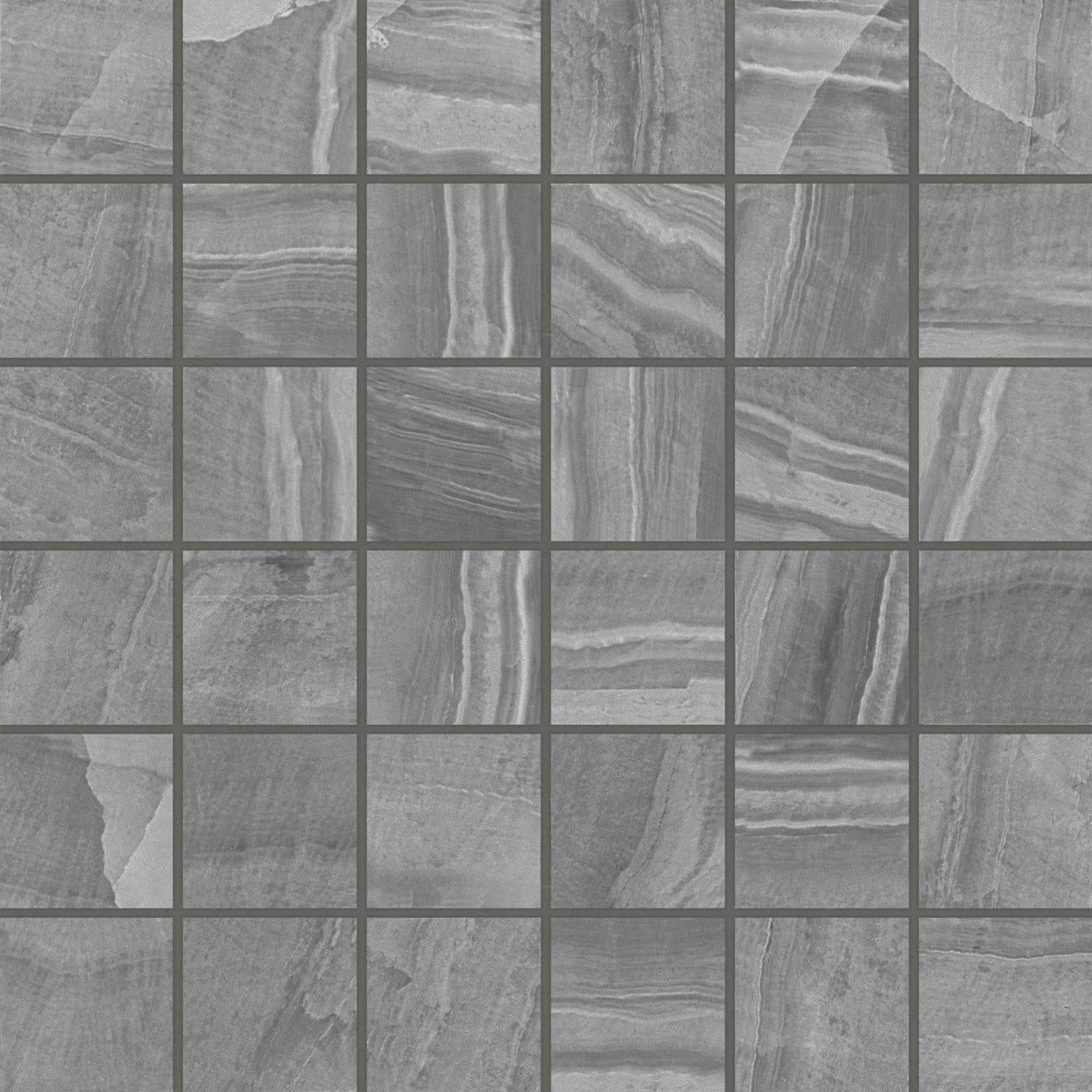 Bedrosians - Gemma 2&quot; x 2&quot; Honed Porcelain Mosaic Tile - Grey Onyx