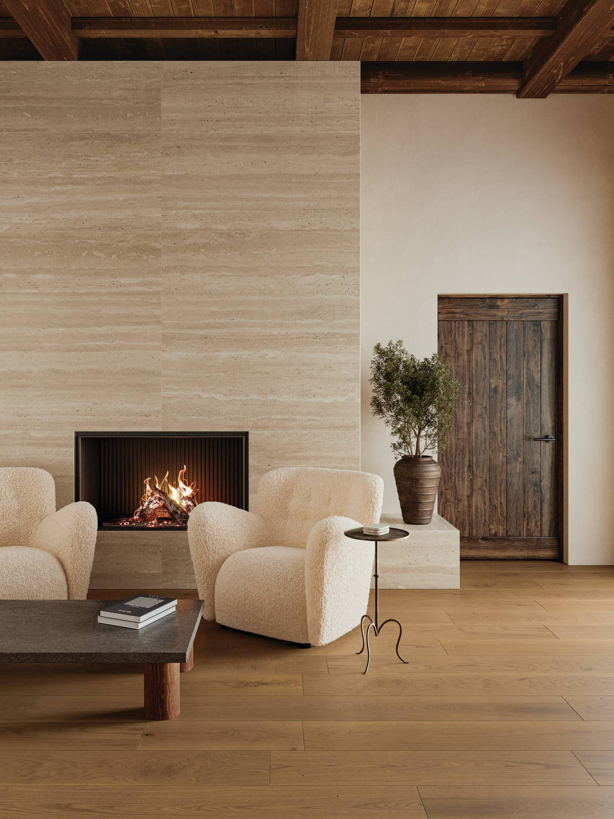 Bedrosians - Sensi Roma 24&quot; x 48&quot; Satin Porcelain Field Tile - Cream Installed