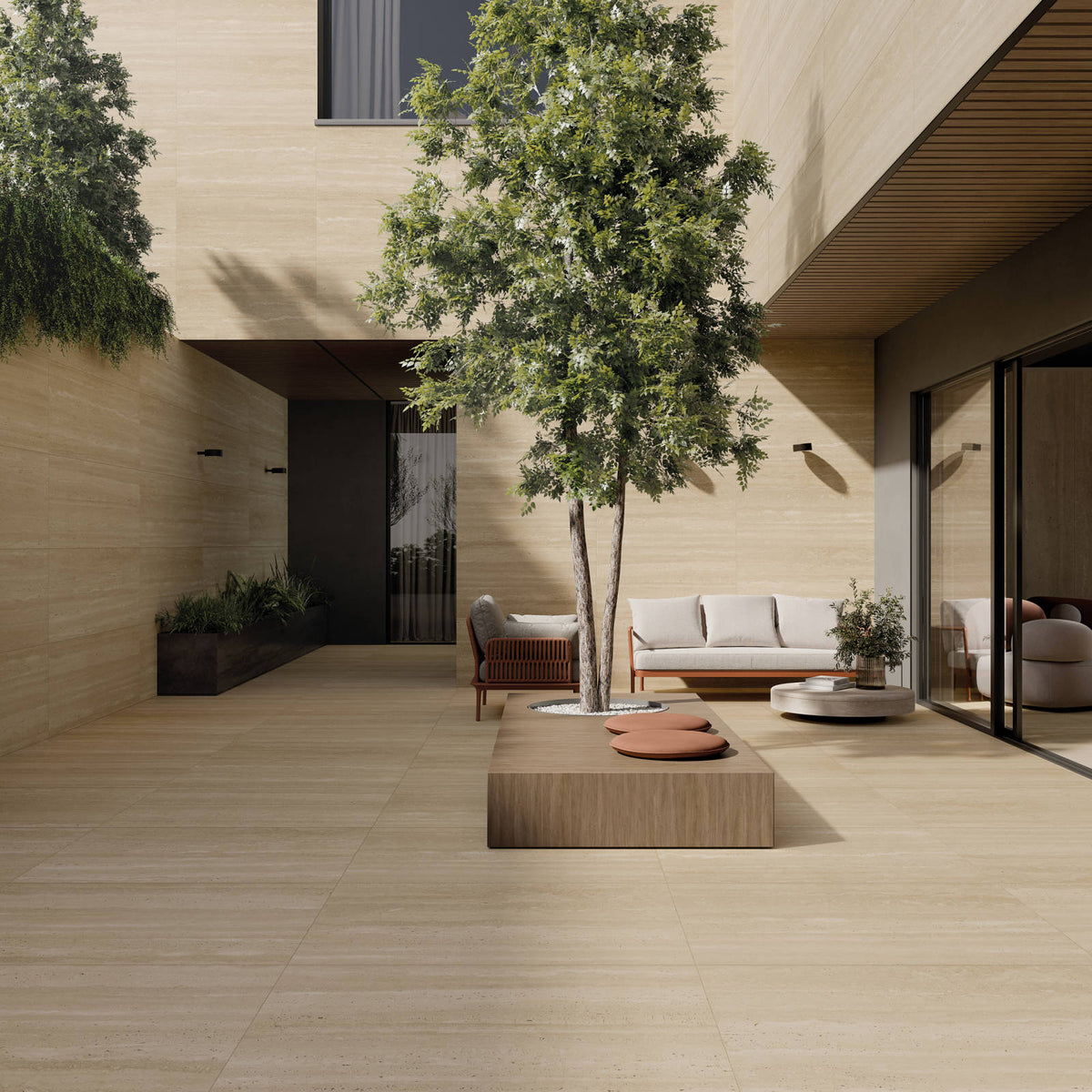 Bedrosians - Sensi Roma 24&quot; x 48&quot; Matte R11 Anti-Slip Porcelain Field Tile - Cream Installed