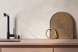 Bedrosians - Sensi Roma 24" x 48" Satin Porcelain Cube Deco Tile - White Installed