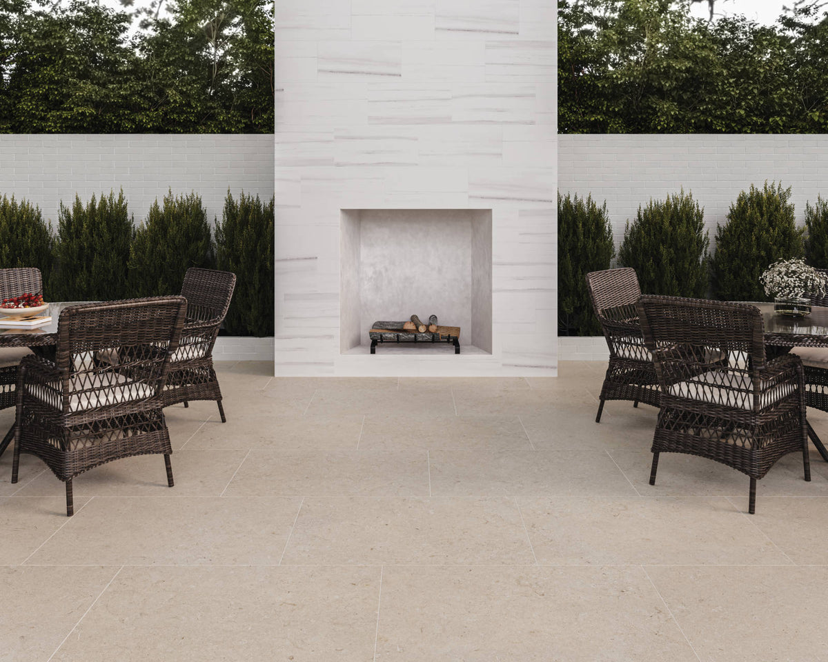 Bedrosians - Poetry Stone 24&quot; x 48&quot; Matte Porcelain Field Tile - Beige Outdoor Install