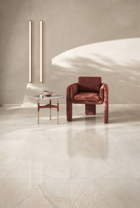 Bedrosians - Crema Marfil 24" x 48" Polished Porcelain Field Tile Installed