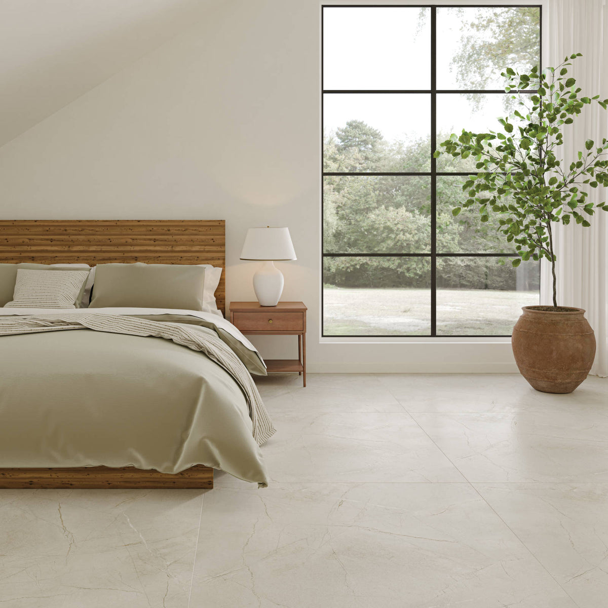 Bedrosians - Crema Marfil 48&quot; x 48&quot; Satin Porcelain Field Tile Installed