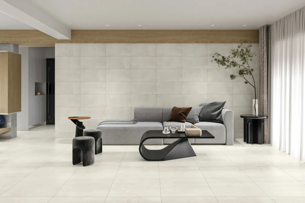 Bedrosians - Shandar 12" x 24" Matte Porcelain Field Tile - Social White wall installation