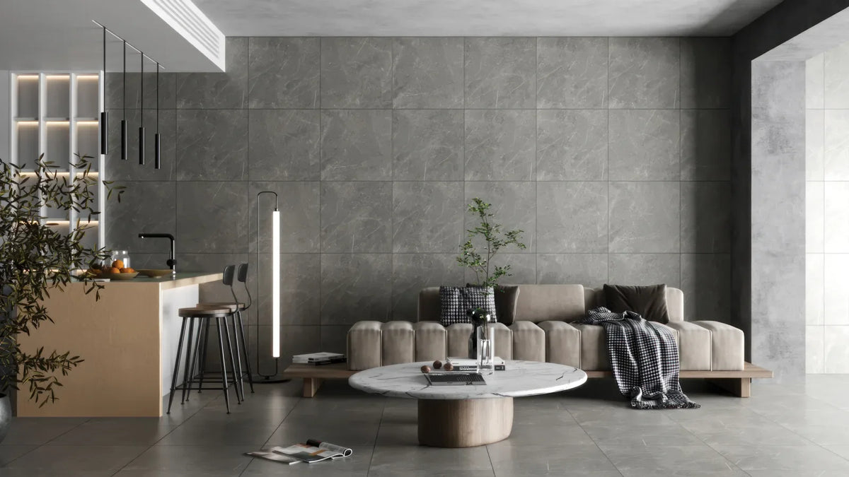 Bedrosians - Shandar 24&quot; x 24&quot; Matte Porcelain Field Tile - Florence Grey wall and floor installation