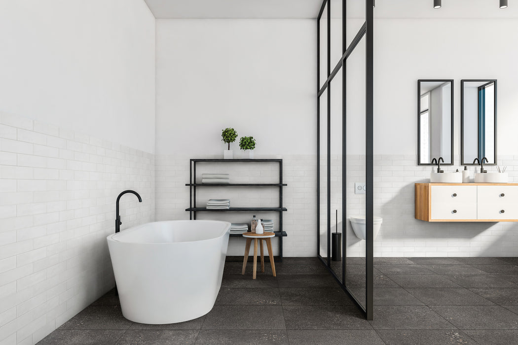 Bedrosians - Area 51 24 in. x 24 in. Matte Porcelain Field Tile - Black installed 2