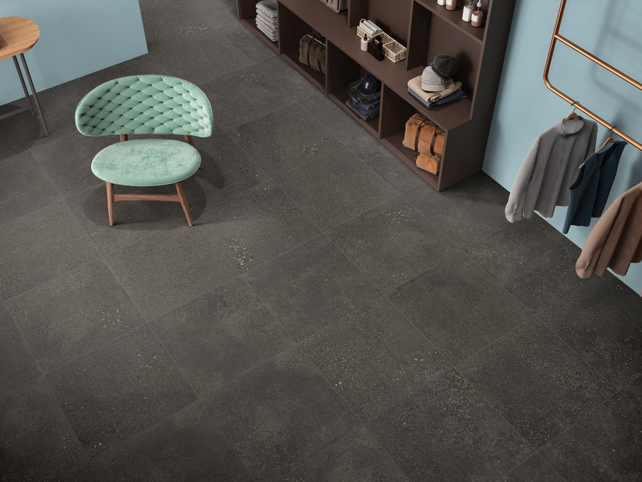 Bedrosians - Area 51 24 in. x 24 in. Matte Porcelain Field Tile - Black installed
