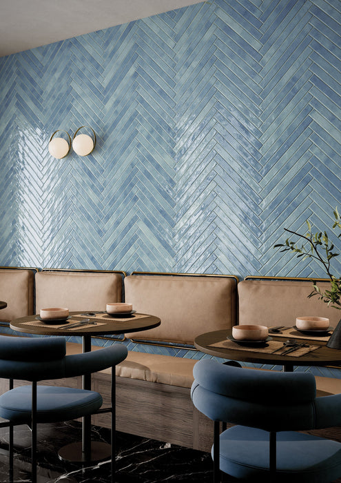 Bedrosians - Chroma - 2" x 18" Glossy Porcelain Field Tile - Sky wall installation