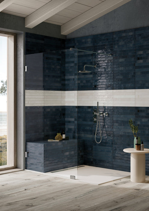 Bedrosians - Chroma - 2" x 18" Glossy Porcelain Field Tile - White wall installation