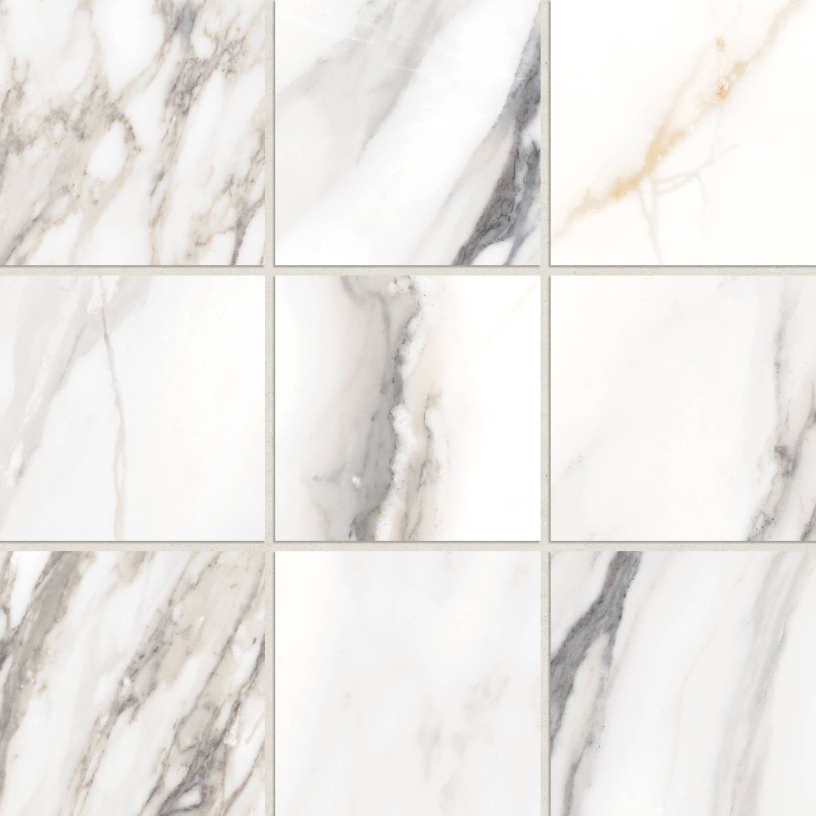 Bedrosians - Prati 4" x 4" Honed Porcelain Mosaic Tile - Calacatta Borghini Warm