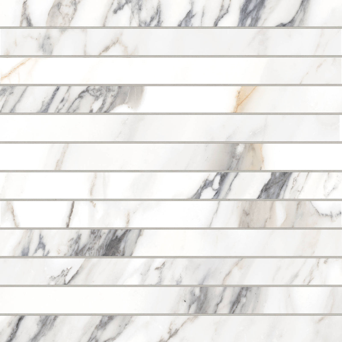 Bedrosians - Prati 1&quot; x 12&quot; Honed Porcelain Mosaic Tile - Calacatta Borghini Warm