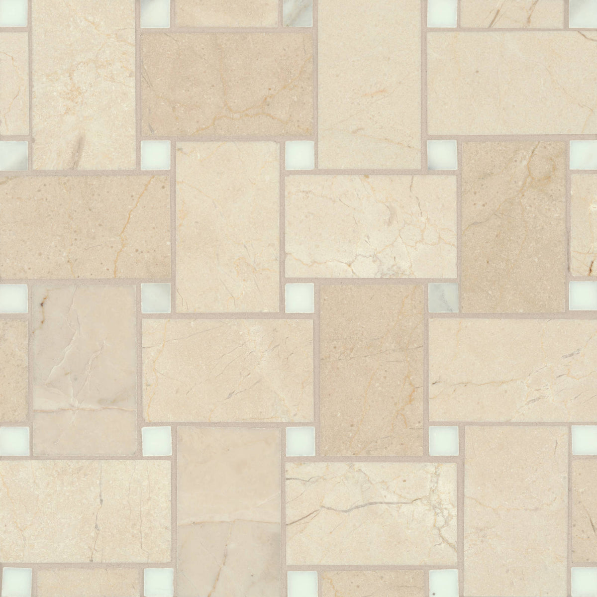 Bedrosians - Jumbo Basketweave Mosaic - Crema Marfil with Calacatta Dot