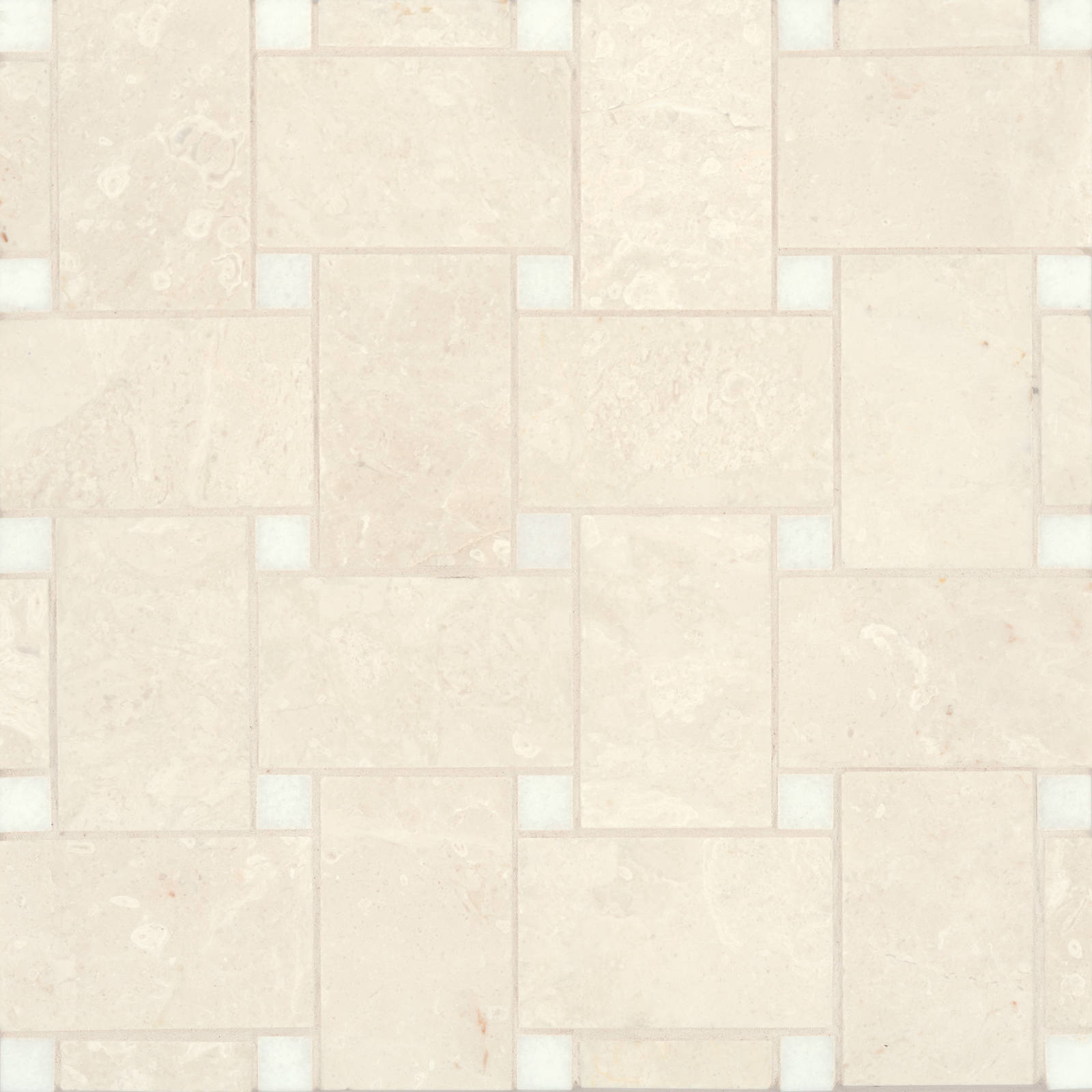 Bedrosians - Jumbo Basketweave Mosaic - Beige Marble with Thassos Dot