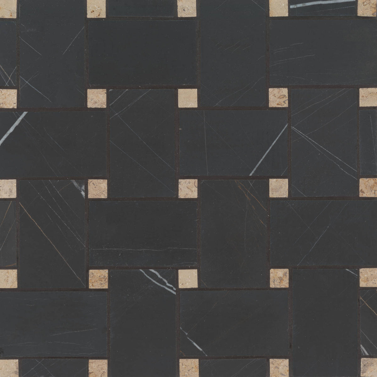 Bedrosians - Jumbo Basketweave Mosaic - Sahara Noir with Beige Dot