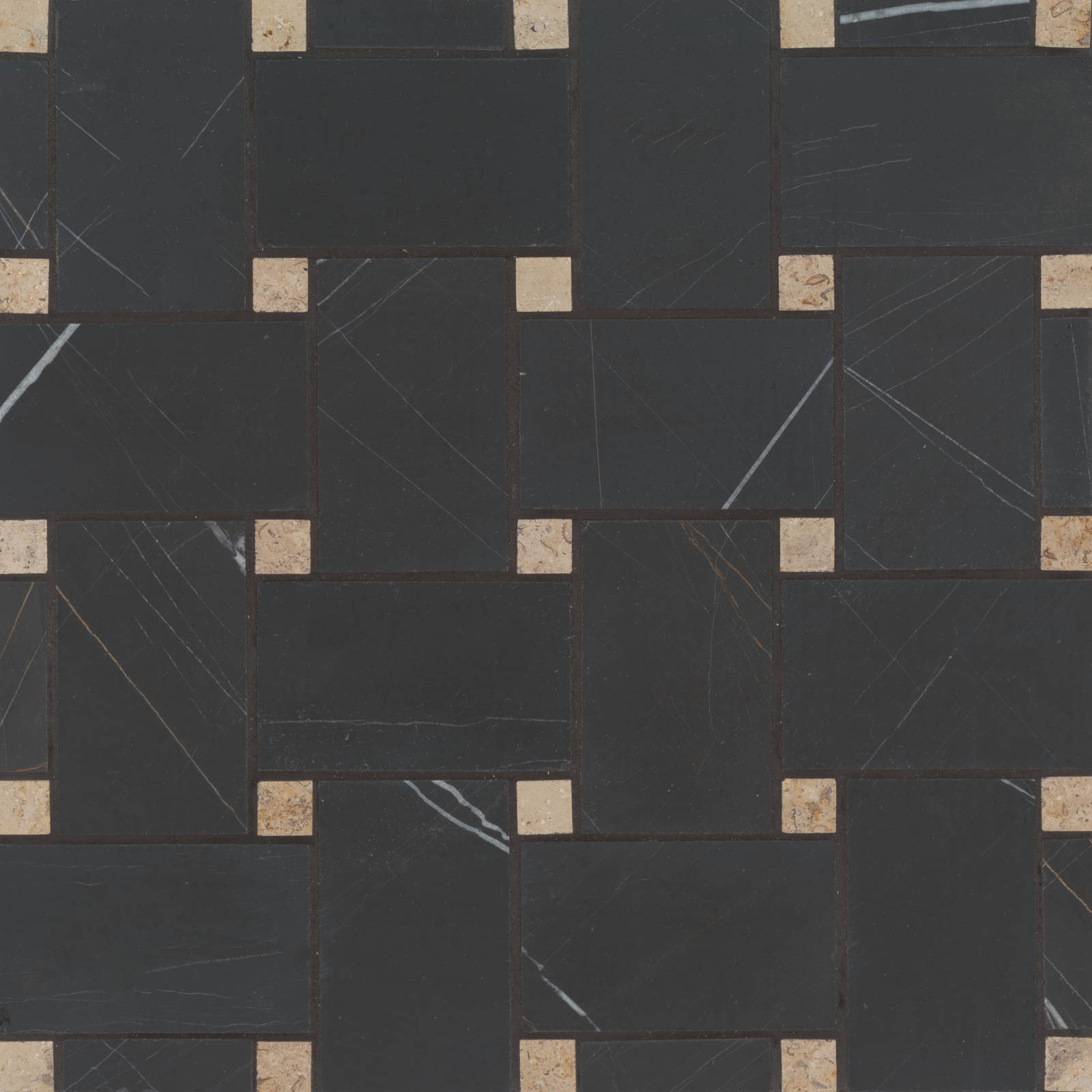 Bedrosians - Jumbo Basketweave Mosaic - Sahara Noir with Beige Dot