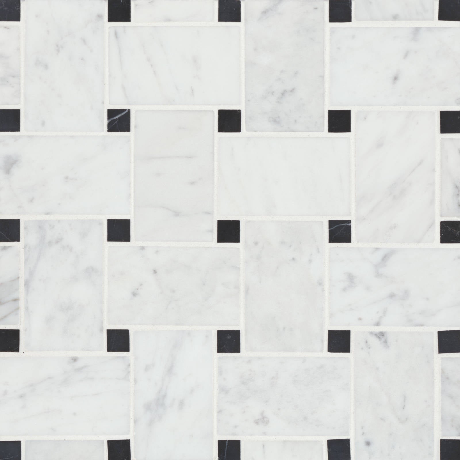 Bedrosians - Jumbo Basketweave Mosaic - White Carrara with Absolute Black Dot