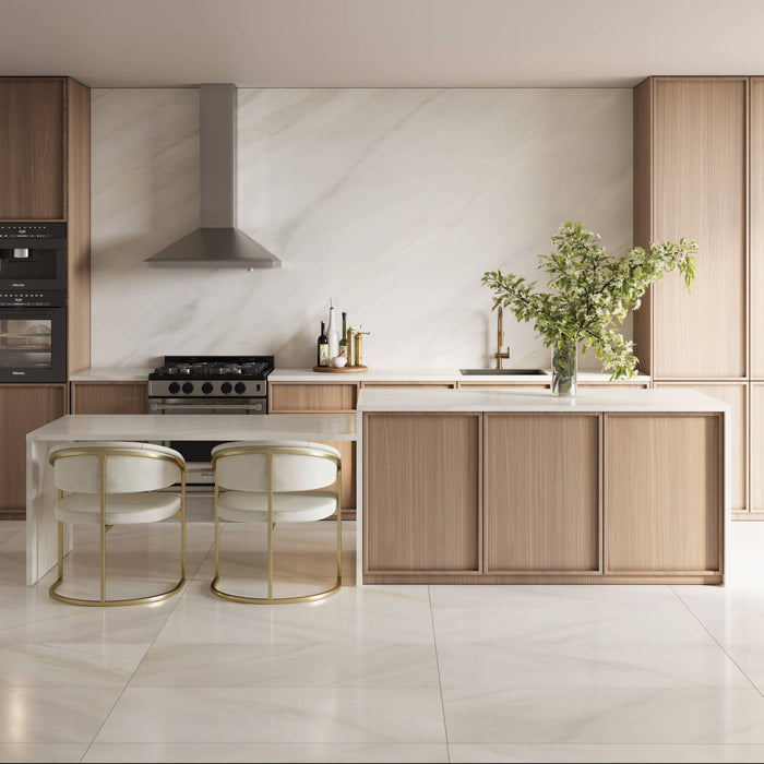 Bedrosians - Magnifica Era - 24" x 48" Glazed Porcelain Tile - Bianco Lasa Honed Installed