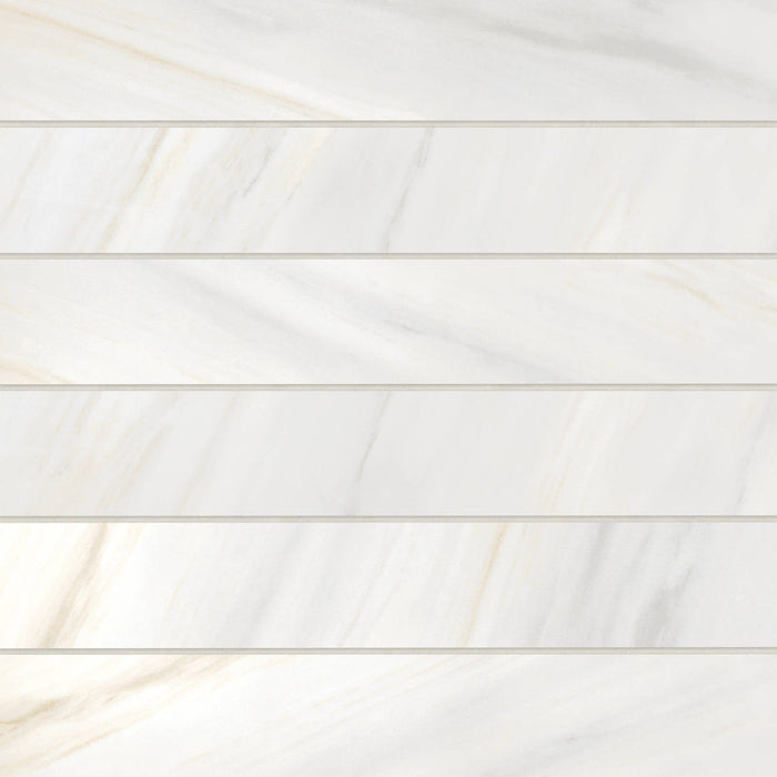 Bedrosians - Magnifica Encore - 4" x 24" Glazed Porcelain Tile - Bianco Lasa Polished