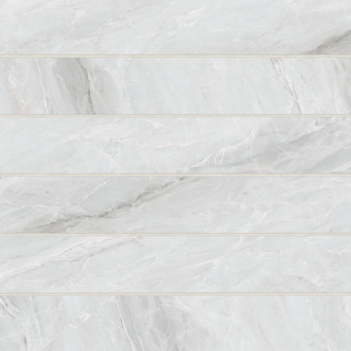 Bedrosians - Magnifica Encore - 4" x 24" Glazed Porcelain Tile - Pietra Bianca Honed