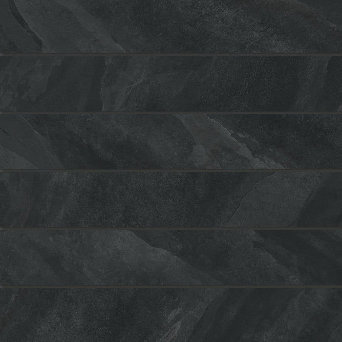 Bedrosians - Magnifica Encore - 4" x 24" Glazed Porcelain Tile - Pietra Scura Honed