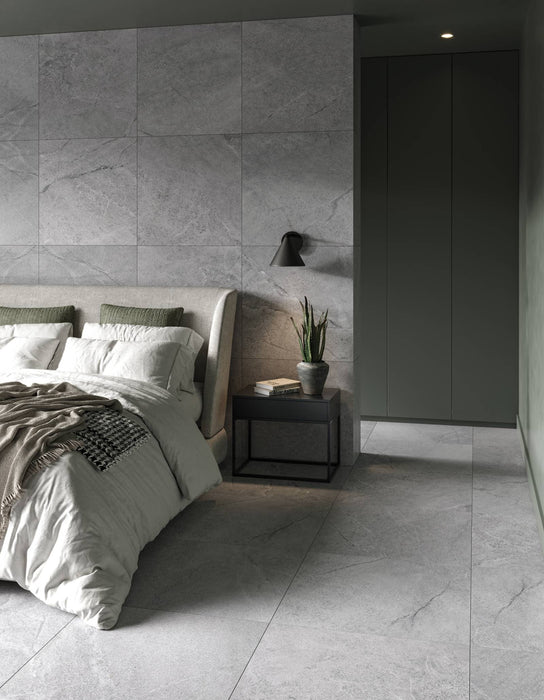 Bedrosians - Magnifica The Thirties - 30" x 30" Glazed Porcelain Tile - Savoie Blue Honed Room Scene