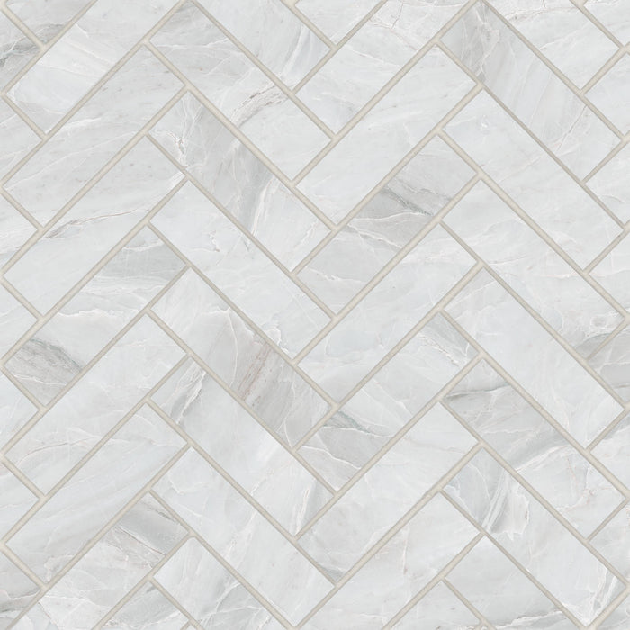 Bedrosians - Magnifica Encore - 1" x 4" Herringbone Mosaic - Pietra Bianca Honed