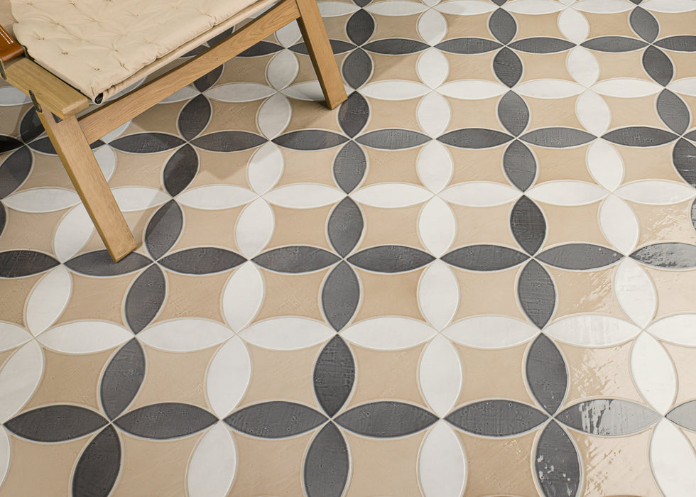 Bedrosians - Legacy 3" x 8" Glossy Petal Porcelain Tile - Charcoal Floor Install