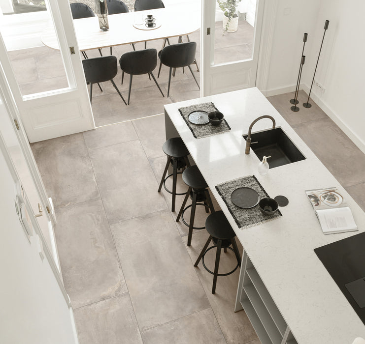 Bedrosians - +One 24 in. x 48 in. Matte Porcelain Field Tile - Greige Installed