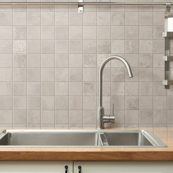Bedrosians - +One 2 in. x 2 in. Matte Porcelain Square Mosaic - Greige Installed