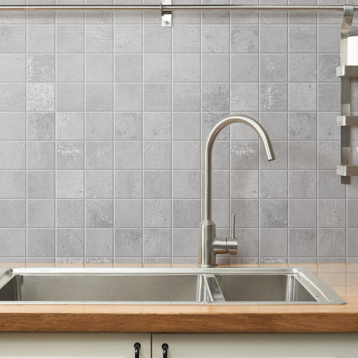 Bedrosians - +One 2 in. x 2 in. Matte Porcelain Square Mosaic - Ash Installed
