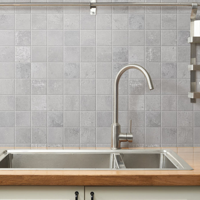 Bedrosians - +One 2 in. x 2 in. Matte Porcelain Square Mosaic - Ash Installed