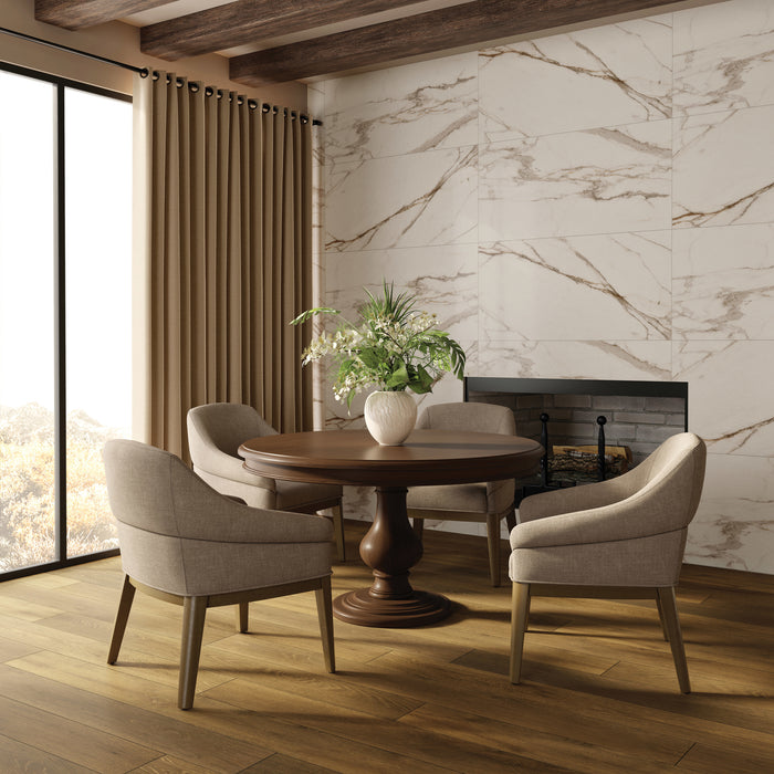 Bedrosians - Opus 24 in. x 48 in. Chiseled Matte Porcelain Deco Wall Tile - Calacatta Installed 3