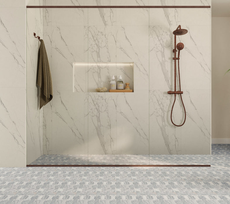 Bedrosians - Opus 24 in. x 48 in. Chiseled Matte Porcelain Deco Wall Tile - Statuario Installed