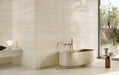 Bedrosians - Opus 24 in. x 48 in. Chiseled Matte Porcelain Deco Wall Tile - Travertine Installed
