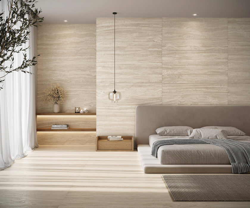 Bedrosians - Tivoli - 24 in. x 48 in. Natural Matte Porcelain Convesso Fluted Deco - Crema