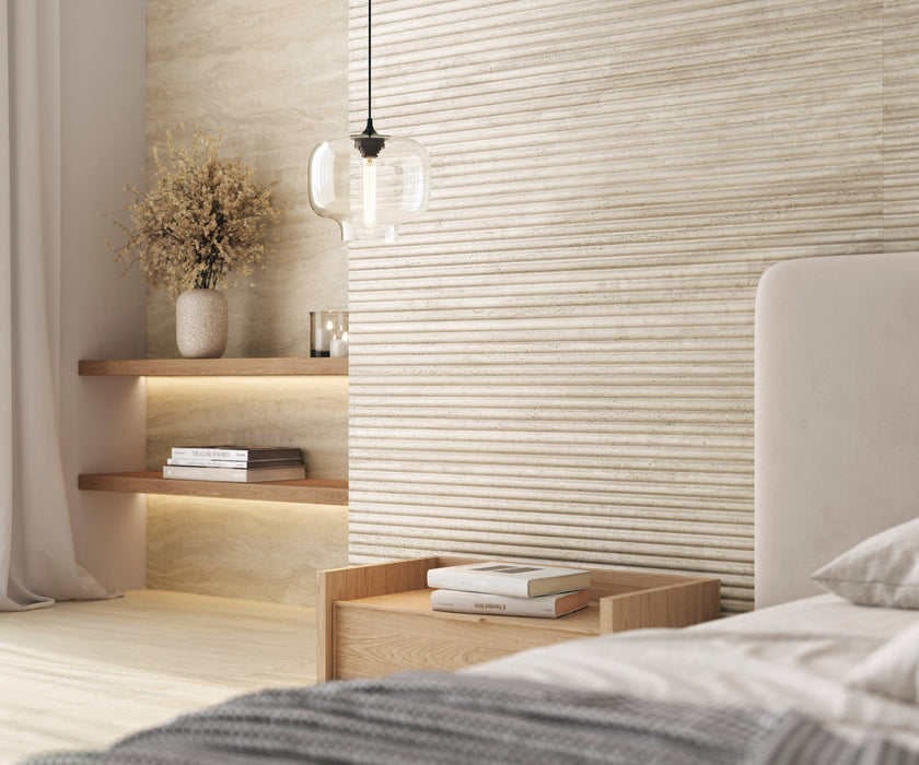 Bedrosians - Tivoli - 24 in. x 48 in. Natural Matte Porcelain Convesso Fluted Deco - Crema