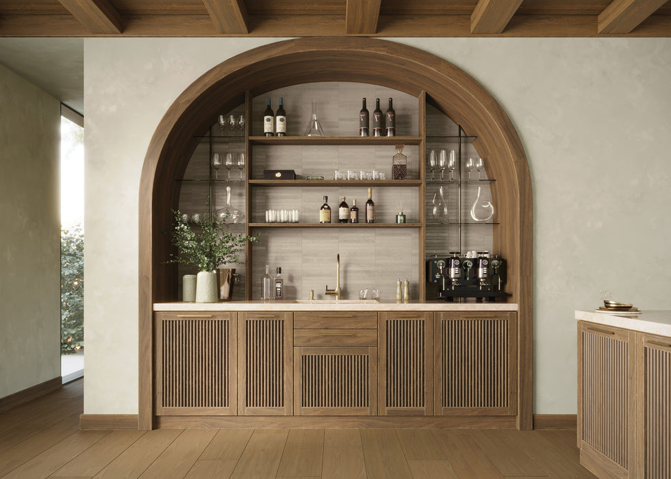 Bedrosians - Tivoli 1 in. x 12 in. Natural Matte Porcelain Mosaic - Terra Installed