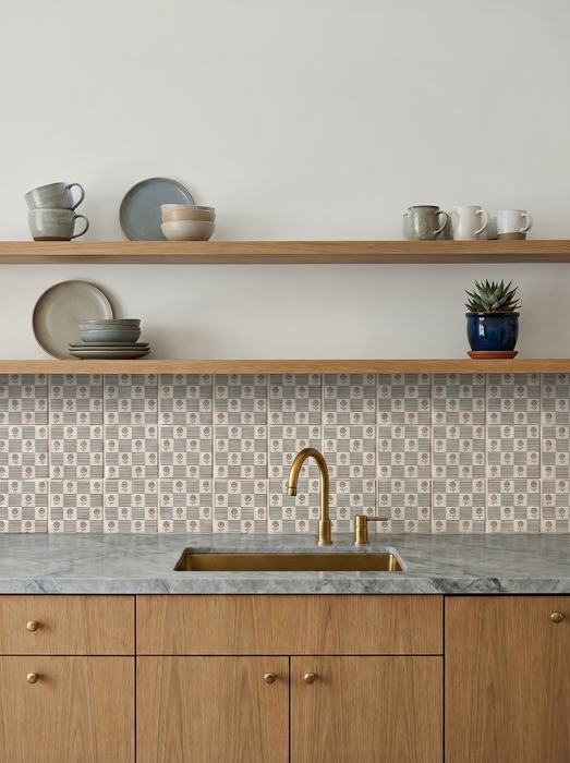 Bedrosians - Palmetto - 6 in. x 6 in. Glazed Ceramic Terracotta Tile - Bloom Installed