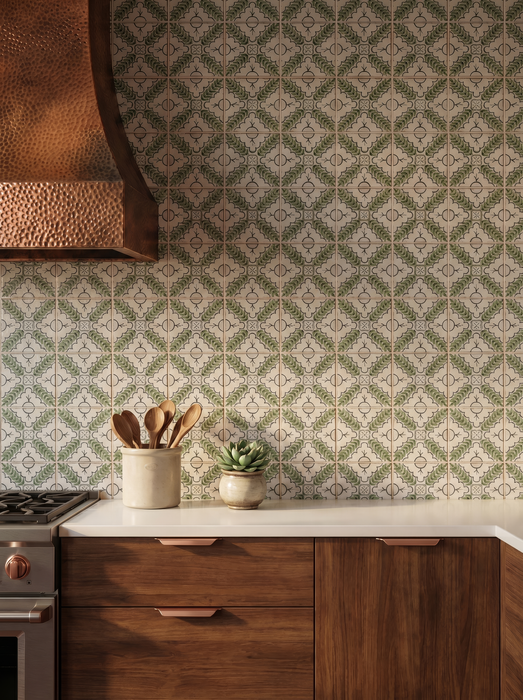 Bedrosians - Palmetto - 6 in. x 6 in. Glazed Ceramic Terracotta Tile - Verdant installed