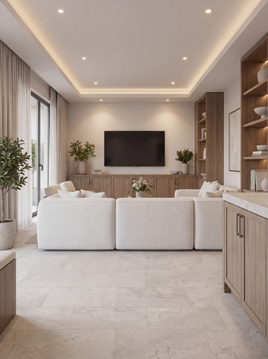 Bedrosians - Lunaris Collection - 12" x 24" Non-Rectified Porcelain Field Tile - Greige Floor Install