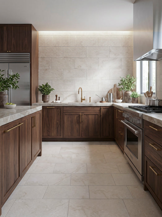 Bedrosians - Lunaris Collection - 12" x 24" Non-Rectified Porcelain Field Tile - Ivory Installed