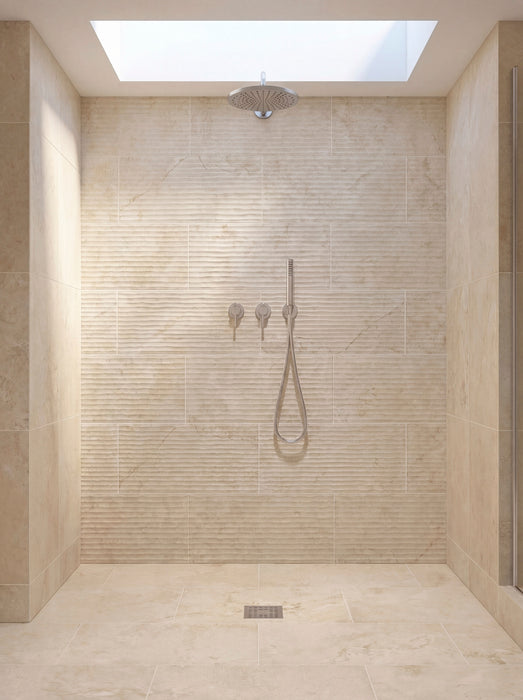 Bedrosians - Lunaris Collection - 12" x 24" Fluted Deco Wall Tile - Beige Installed