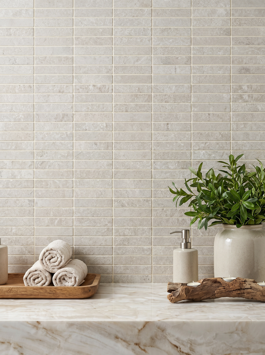 Bedrosians - Lunaris Collection - 1" x 4" Mosaic - Matte - Greige Installed