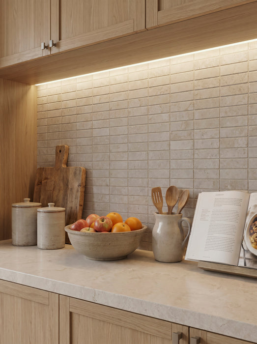 Bedrosians - Lunaris Collection - 1" x 4" Mosaic - Matte - Taupe Installed