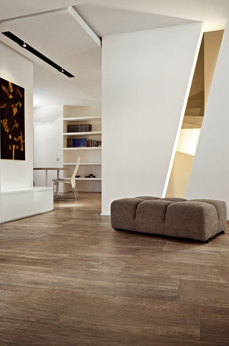 Elysium - Selection Oak Series - 8 in. x 48 in. Matte Porcelain Tile - Brown floor installation