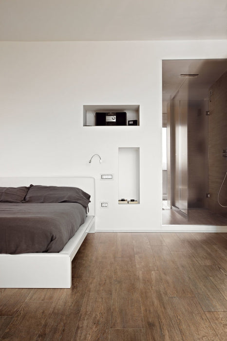 Elysium - Selection Oak Series - 8 in. x 48 in. Matte Porcelain Tile - Brown floor installation