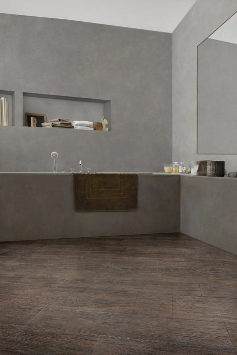 Elysium - Selection Oak Series - 6 in. x 36 in. Grip R11 Porcelain Tile - Black floor installation