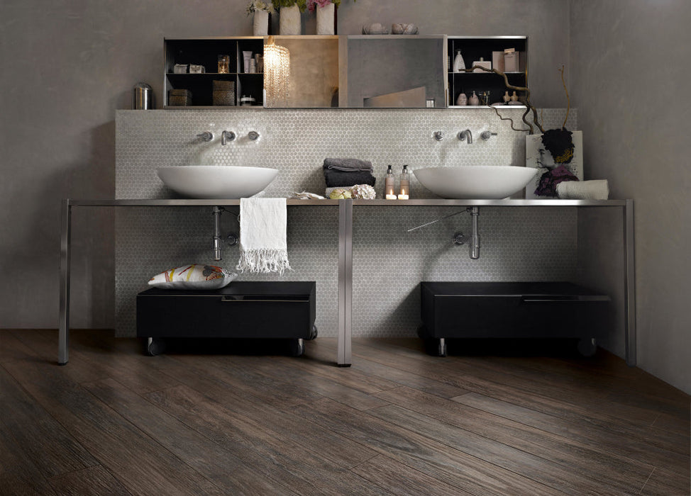 Elysium - Selection Oak Series - 6 in. x 36 in. Grip R11 Porcelain Tile - Black floor installation